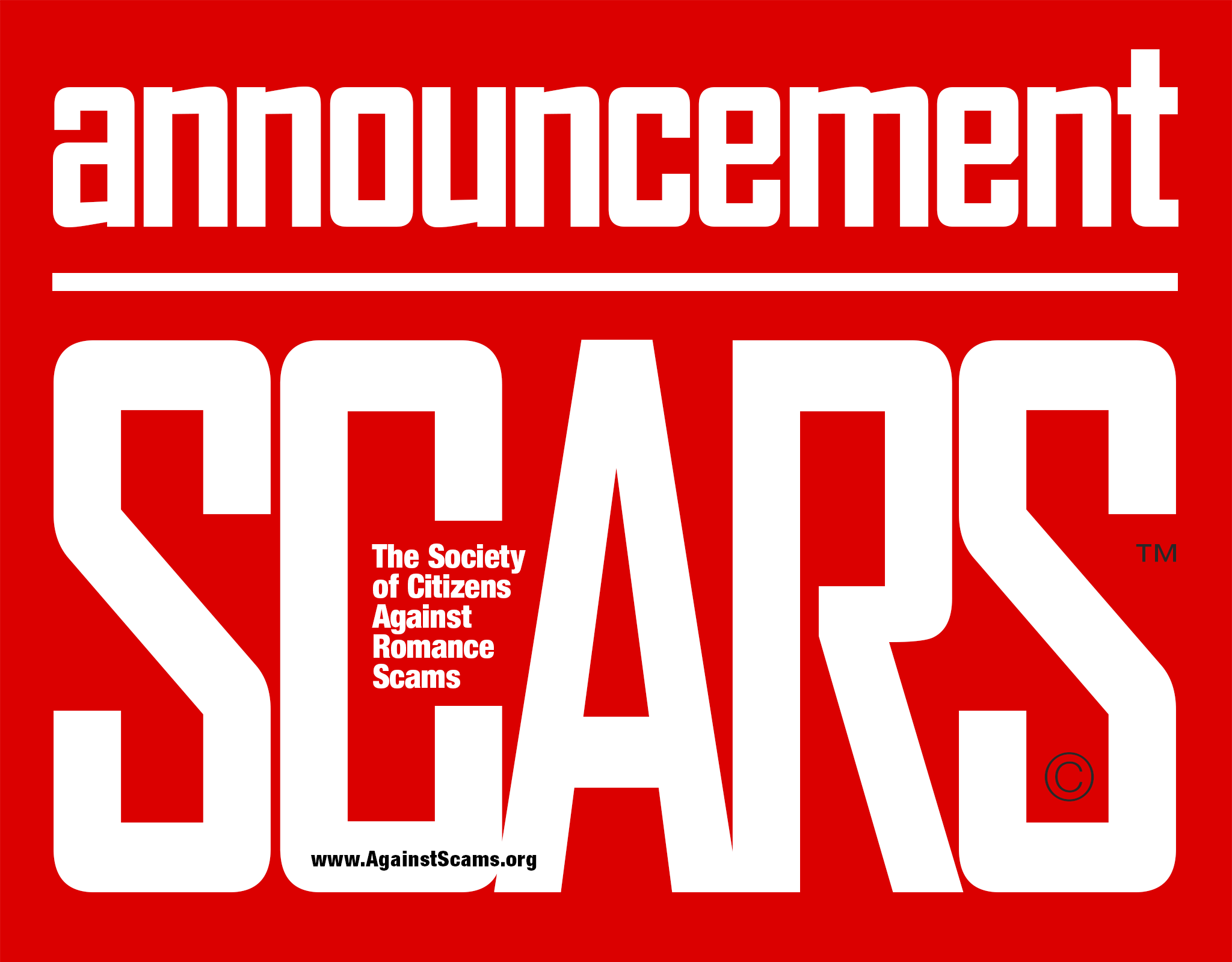 Society of Citizens Against Romance Scams - SCARS - Announcement - banner