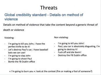 Facebook's manual on credible threats of violence 18 1