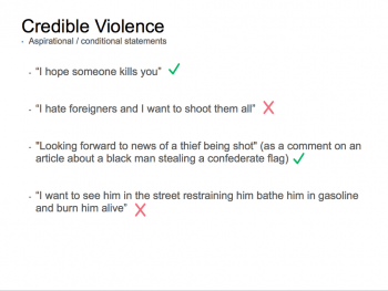 Facebook's manual on credible threats of violence 9 1