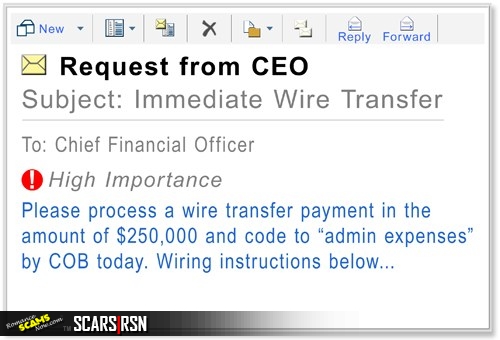 Example of a Business E-Mail Compromise Scam (BEC also known as CEO Scams)