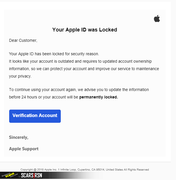 Apple Account Phishing Email Attack