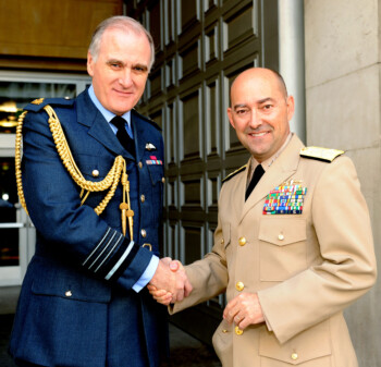 Supreme Allied Commander Europe, Adm. James G. Stavridis, visits the Ministry of Defence (London). Stavridis (right) is pictured with Air Chief Marshal Sir Jock Stirrup, chief of the Defence Staff. (Photo by Mez Merrill/Released)