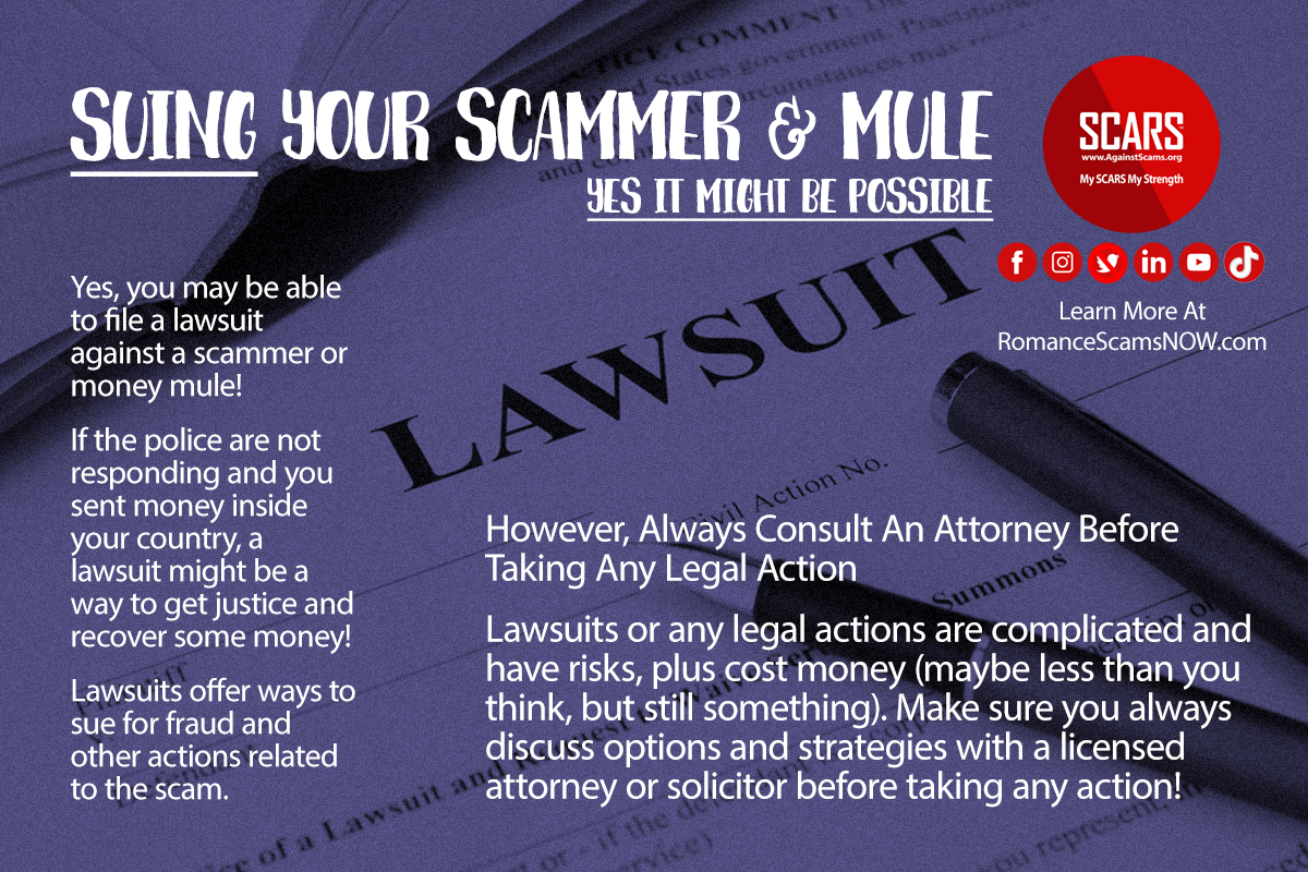 Can You File A Lawsuit Against Your Scammer & Money Mule? 1