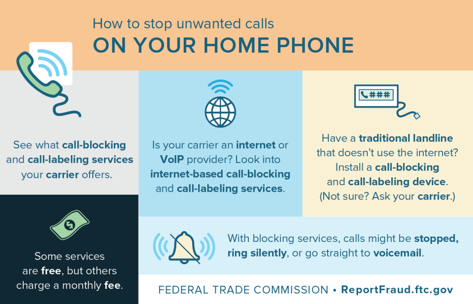 How To Stop Unwanted Robocalls On Your Home Phone - An FTC Infographic - on RomanceScamsNOW.com