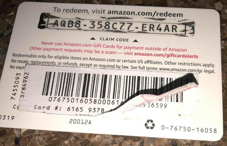 Altered Gift Card Scam - courtesy of Dundee Police, Michigan