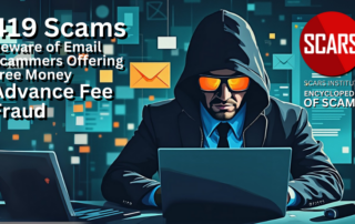 419 Scams - Beware of Email Scammers Offering Free Money - Advance Fee Fraud - 2024 - on the SCARS Institute RomanceScamsNOW.com - the Encyclopedia of Scams™