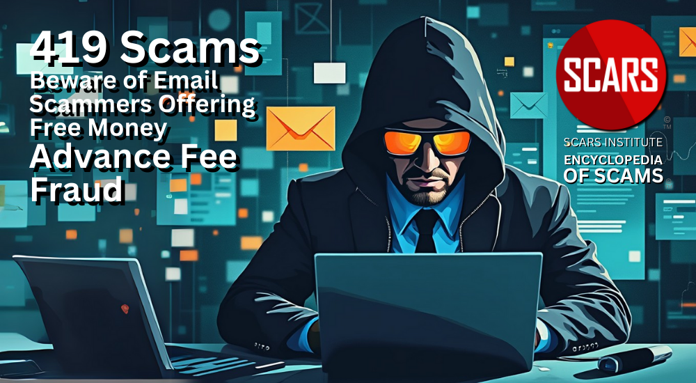 419 Scams - Beware of Email Scammers Offering Free Money - Advance Fee Fraud - 2024 - on the SCARS Institute RomanceScamsNOW.com - the Encyclopedia of Scams™