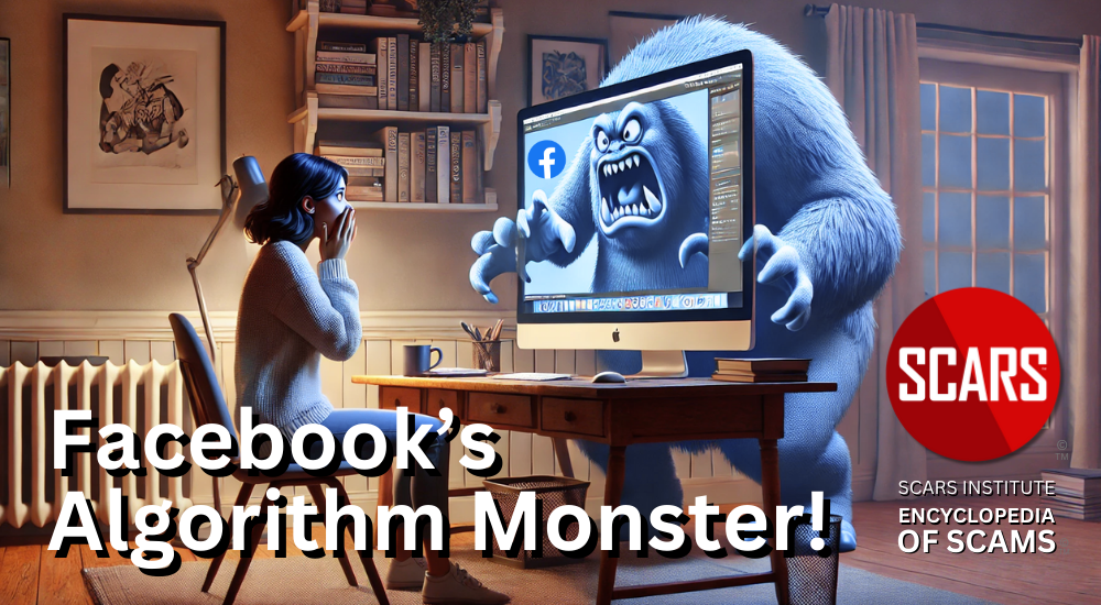 Facebook's Algorithm Monster Actively Works Against Scam Victims - 2024 - on the SCARS Institute RomanceScamsNOW.com - the Encyclopedia of Scams™