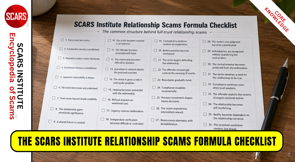 The SCARS Institute Relationship Scams Formula Checklist - 2026